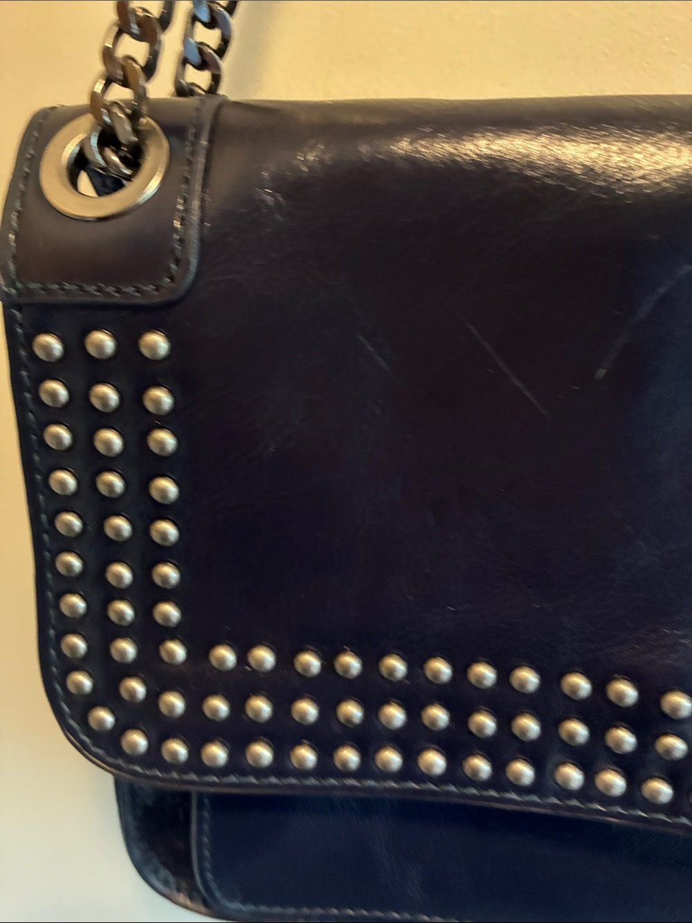 Patricia Nash Black Leather Studded Chain-Handle Shoulder Bag - Picture 3 of 13